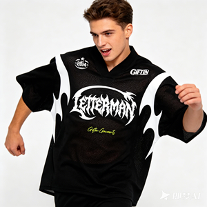 เสื้อเจอร์ซีย์กีฬาคอวีทรงหลวม ระบายอากาศได้ดี สำหรับผู้ชาย ผู้หญิง และวัยรุ่น ลายปะติดสไตล์วินเทจ พร้อมโลโก้สั่งทำได้ - Product Image 1