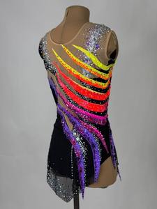 Coloré diamant imprimé sans manches col rond <span class=keywords><strong>gymnastique</strong></span> <span class=keywords><strong>rythmique</strong></span> <span class=keywords><strong>justaucorps</strong></span> filles scène porter jupe danse Performance robe - Product Image 2