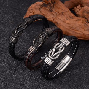 Pulseras de Cuero para Hombre, Acero Inoxidable, Diseño de Cruz, 7.5, 8.5, 9 Pulgadas, Regalo, Joyería, Pulsera de Cadena - Product Image 3