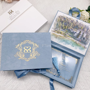 وصول جديد: صندوق دعوة لحفل استقبال المولود باللون الأزرق الفاتح، مصنوع من المخمل مع شعار مخصص للزفاف، وبطاقات دعوة زفاف من الأكريليك الشفاف - Product Image 5