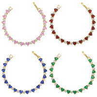 Nouvelle Tendance 2026 : Bracelet Tennis Cœur en Zircon Cubique, Plaqué Or et Argent, Chaîne Multicolore avec Pierres Émeraude en Zircon Cubique – Bijou