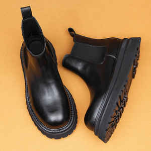 Botas de Negocios Casuales Británicas para Hombre, de Alta Calidad, con Suela Gruesa, de Piel Genuina con Forro Polar, Antideslizantes y Desodorantes, con Cordones - Product Image 1