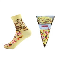 Chaussettes de sport personnalisées OEM à thème alimentaire amusant, chaussettes cadeau créatives en forme de boîte à pizza, motif logo personnalisé, vente en gros