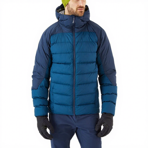 Veste d'hiver matelassée à capuche pour homme, coupe-vent, sportive, bleue, coupe régulière, fermeture éclair, coque en polyester - Product Image 1