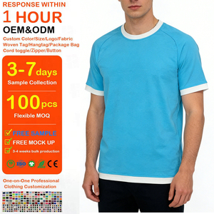 T-shirt à manches courtes en coton mercerisé 100% personnalisé en usine, de haute qualité, respectueux de l'environnement, à manches raglan, décontracté, pour homme - Product Image 1
