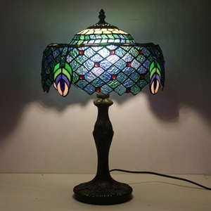 LongHuiJing Dragonfly Dome Stained Glass AC Table Lamp Multicolored Brown Handmade Wisteria Lampshade LED Flexible Simple E26 - Product Image 1