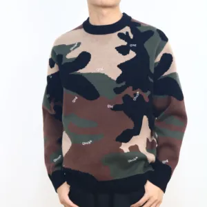 VSCOO Sweter Pullover Rajut Pria, Model Militer Wol Lengan Panjang Leher Crew