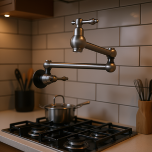 Robinet de cuisine mural pivotant DB, monocommande, en laiton, eau chaude et froide, design contemporain - Product Image 2