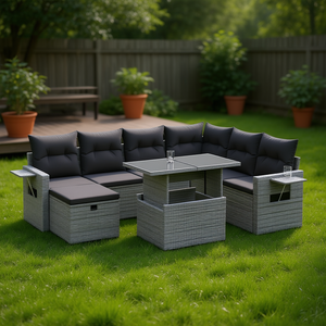Ensemble de canapés de jardin en rotin gris avec rangement, 6 places, mobilier d'extérieur au design contemporain, structure en acier - Product Image 2