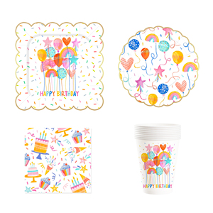 DAMAI - Juego de Decoración para Fiestas de Cumpleaños, Globos de Colores, Platos y Vasos de Papel para Pastel, Juegos de Papel Sencillos y Frescos - Product Image 1