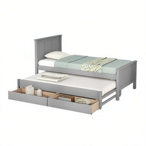 Db Modern Twin Size <b>Platform</b> <b>Bed</b> With Trundle And Drawers In Gray Solid <b>Wood</b> And Plywood Design Soft <b>Bed</b> For Bedroom - Product Image 1