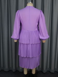AM050105 Lanterna Roxa Manga Plissada Vestidos Roupas Africanas Plus Size Elegante Casual Vestido Em Camadas Chiffon - Product Image 6