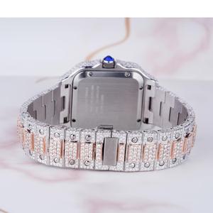 Reloj de Lujo con Incrustaciones de Diamantes, Dos Tonos en Oro Rosa, Esfera Cuadrada, Movimiento Automático, Reloj de Pulsera Hip Hop para Hombre - Product Image 3