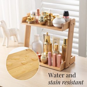 Bamboo Storage <b>Rack</b> 2 Tier Wooden Desktop Organizer For Cosmetics Bathroom Kitchen Countertop Storage Eco Friendly - Product Image 3