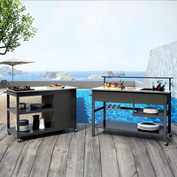 Meuble de rangement en métal thermolaqué moderne pour barbecue, unité de cuisine extérieure avec dessus en acier inoxydable, certifié BSCI, 2 compartiments