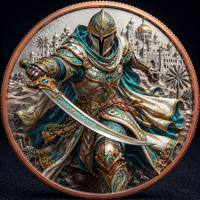 Pièce de monnaie en cuivre pur 999 de 5 oz, série Armure Médiévale de dessin animé, couleur en relief UV 3D, édition de collection