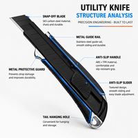 Cutter utilitaire robuste rétractable avec coque en alliage d'aluminium, verrou coulissant et poignée antidérapante pour entrepôt, coupe précise