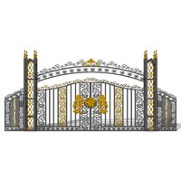 Porte de cour en fer forgé de qualité royale sculptée à la main motifs baroques or doré pour domaines de luxe