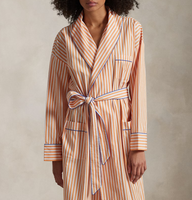 Robe de chambre en popeline de coton pour femme, manches longues, épaules tombantes, poches plaquées, passepoil contrastant, rayures, style décontracté, ensemble de pyjama d'hiver personnalisé