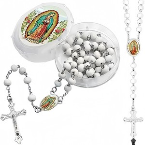 12 pezzi rosso profumo di perline in legno croce sacra ciondolo Guadalupe centro collana fatta <span class=keywords><strong>a</strong></span> <span class=keywords><strong>mano</strong></span> rosario cattolico con scatola - Product Image 6