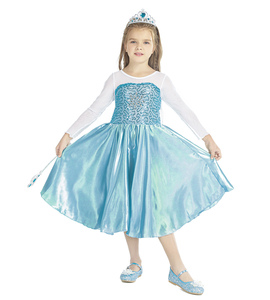 Abito da <span class=keywords><strong>Principessa</strong></span> Estivo per Bambina <span class=keywords><strong>Costume</strong></span> da Elsa <span class=keywords><strong>Principessa</strong></span> del Ghiaccio del Film d'Animazione con Lungo Scialle per Festa di Compleanno - Product Image 2