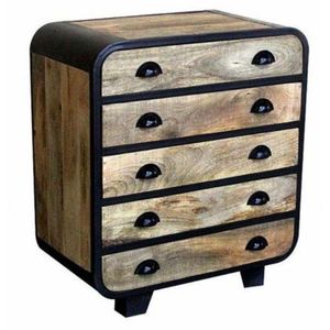 Công Nghiệp Cổ Điển Sắt Kim Loại Cũ Xoài Gỗ 5 Ngăn Kéo Phòng Khách Tủ Gỗ Rắn Lưu Trữ Đồ Nội Thất Cho Trang Trại Căn Hộ - Product Image 1