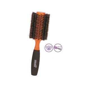 전문 100% 멧돼지 강모 부드러운 미끄럼 방지 핸들 살롱 이발사 홈 곱슬 detangle 머리 빗 나무 열 라운드 브러쉬 - Product Image 2