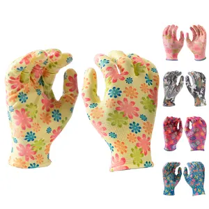 13G Polyester Liner Lucency Nitrile Coated Color Print Anti-slip Custom Women Garden Work Safety Hand Gloves