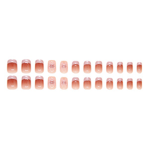 24 faux ongles roses à bout français en ABS avec motif papillon 3D, forme carrée, écologiques et réutilisables - Product Image 3