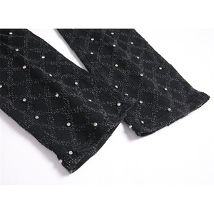 Vaqueros de hombre con bordado de diamantes, corte bootcut, desgastados, rasgados, elásticos, ajustados y acampanados - Product Image 5