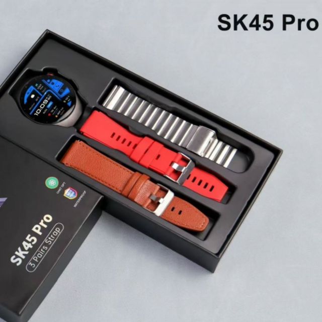 SK45pro Smartwatch Modern Health and Fitness Tracker with Large Screen Bt Calling and Triple Strap Design