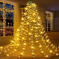 Guirlande lumineuse LED en cascade pour sapin de Noël, éclairage en forme d'anneau pour le sommet du sapin, lumières féériques décoratives pour cour de vacances, télécommande