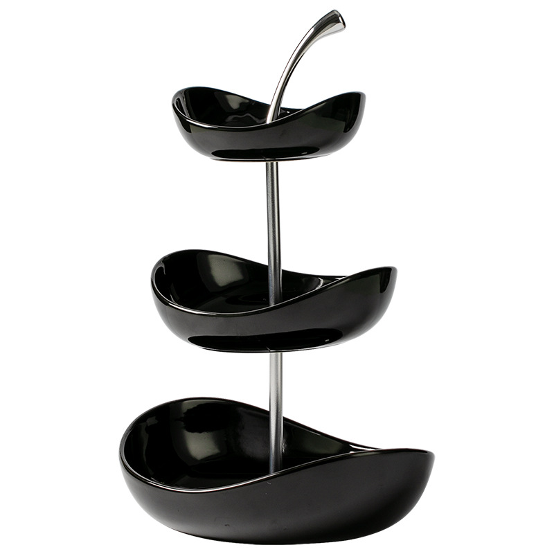 Plateau à fruits cerises (grand, à trois étages / noir et argent)