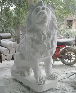 ライオン石彫刻等身大大理石ライオン像