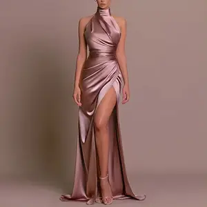 2024 Spring Women Clothing High Neck Sleeveless Split Bottoming Stand Collar Dress Women Modest Evening Dress Prom Dresses