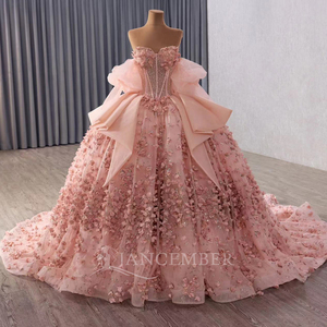 Robe de soirée de maternité style Empire à épaules dénudées, coupe Empire, longueur ras du sol, en organza, avec traîne chapelle Rsm251020 - Product Image 1