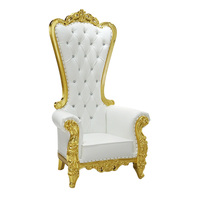 Chaise de Mariage Dossier Haut en Bois Massif Style Européen, Trône de Roi Robuste pour Événements, Banquets, Hôtels, Restaurants ou Salons