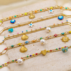 Tobillera de Perlas de Piedra Natural Yuhui, Acero Inoxidable, Chapado en Oro de 18K, Adornos para Pies de Verano, Diseño Geométrico con Dije de Estrella - Product Image 2