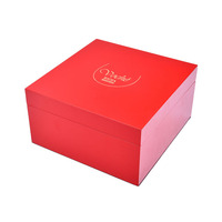 Boîte cadeau à vin à charnières rouge avec logo personnalisé, boîte d'emballage de luxe en MDF/bois avec insert en mousse de velours pour 2 bouteilles de vin