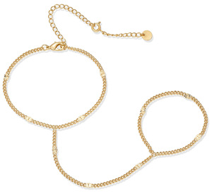 Pulsera de anillo sin deslustre de moda, cadena de mano, joyería para el cuerpo, pulsera de cadena de mano de oro con perlas de agua dulce chapadas en oro de 14K para mujer - Product Image 3