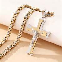 Collar con Cruz de Acero Inoxidable 316L, Oro y Plata, Cadena Bizantina, Joyería Religiosa para Hombre y Mujer, Venta al Por Mayor, Personalizado, OEM
