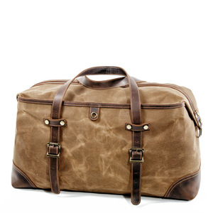 Waterproof Canvas <strong>Leather</strong> Travel Bag Business Trip <strong>Holdall</strong> with Zipper Closure Outdoor Adventure Gift for Men and <strong>Women</strong> - Product Image 3