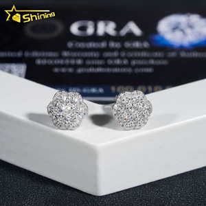 18K Vergulde Bloem Oorbellen Hiphop Sieraden 925 Sterling Zilveren Cluster Moissaniet Oorknopjes Schroef Terug Pass Diamant Tester