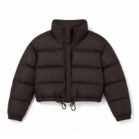Doudoune courte matelassée pour femme, col montant, fermeture éclair, manches longues, manteau d'hiver chaud, vente en gros de vêtements d'extérieur