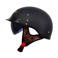 Casque de moto demi-face en fibre de carbone, ultraléger 750g, coque en carbone avec visière solaire pour hommes et femmes