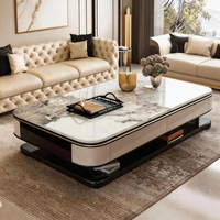 Table basse rectangulaire moderne de luxe en bois et marbre, multifonctionnelle avec rangement, pour salon, design intérieur en verre