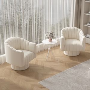 Fauteuil d'appoint capitonné crème, fauteuil moderne pour salon, siège en tissu pour chambre, balcon, réception - Product Image 3