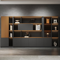 Meuble de bureau combiné : classeur et armoire, étagères de rangement de types variés