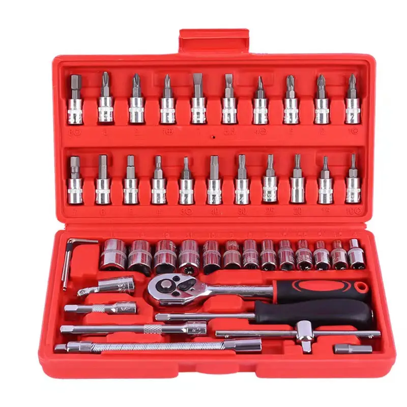 Ready to Ship 46 pieces set of auto repair tools for car home repair toolbox Hardware tool ratchet wrench socket tool set