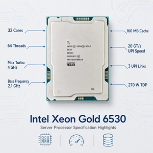 ใหม่เอี่ยมสำหรับเซิร์ฟเวอร์ CPU รุ่น Trendy Xeon Gold 2.1GHz 270W 32Core SRN5C รองรับเทคโนโลยี Virtualization โปรเซสเซอร์ 6530 32 คอร์ D - Product Image 1